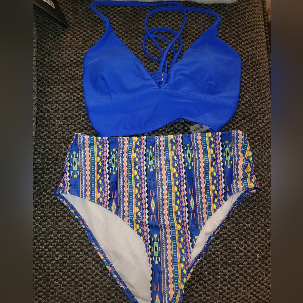 Padded Blue and Patterned Bikini
